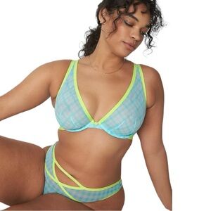 Lane Bryant Mesh Unlined High Apex Bra in Blue Glow Size 40DD